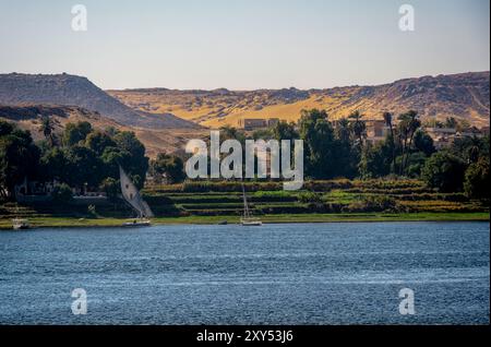 Felukenboote auf dem Nil in Assuan, Ägypten. Februar 2023 Stockfoto