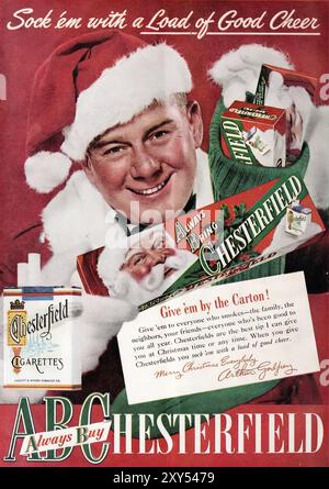 Arthur Godfrey - immer Chesterfield mitbringen, Weihnachtsanzeige 1948 Stockfoto