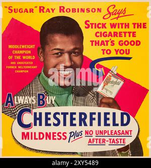 1950er Jahre Werbung - Sugar Ray Robinson Chesterfield Werbetafel Stockfoto