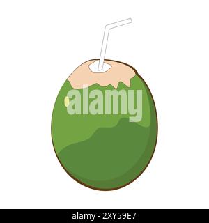 Grüne Kokosnuss-Vektor-Grafiken, Junge Kokosnuss-Wasser-Symbol. Sommer-Kokos-Cocktail. Vektor-Illustration tropischer exotischer Früchte in flacher Art. Stock Vektor