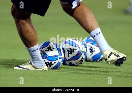 Frosinone, Italien. August 2024. Der Sporttrainer tritt vor dem Fußball-Spiel der Serie B zwischen Frosinone Calcio und Modena FC im Stadio Benito Stirpe in Frosinone, Italien. Quelle: FEDERICO PROIETTI Stockfoto