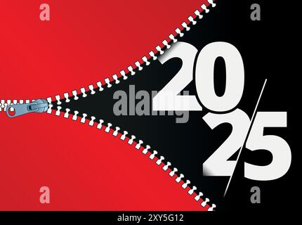 2025 Happy New Year Enthüllung, Reißverschlusszähne Vektor, der den Übergang des neuen Jahres enthüllt, geeignet für Grußkarte, Banner, Poster, Vorlage usw. Stock Vektor