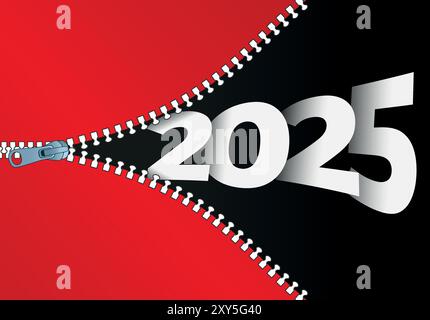 2025 Happy New Year Enthüllung, Reißverschlusszähne Vektor, der den Übergang des neuen Jahres enthüllt, geeignet für Grußkarte, Banner, Poster, Vorlage usw. Stock Vektor