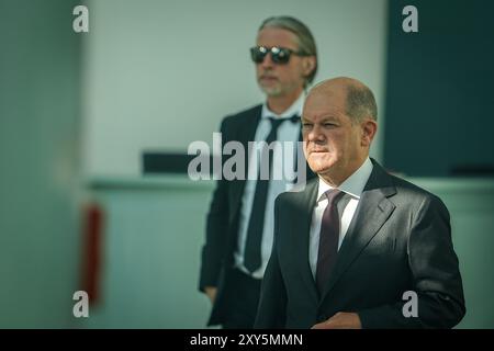 Berlin, Deutschland. August 2024. Bundeskanzler Olaf Scholz (SPD) erwartet den britischen Premierminister. Quelle: Kay Nietfeld/dpa/Alamy Live News Stockfoto