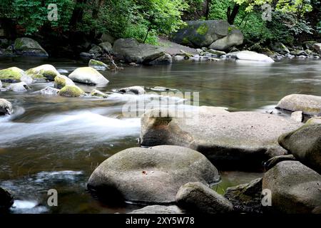 Der romantische Bergbach Bode im Nationalpark Harz Stockfoto