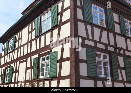 Traditionelles Gebäude Fachwerkhausfassade Nahaufnahme, Deutschland, Europa Stockfoto