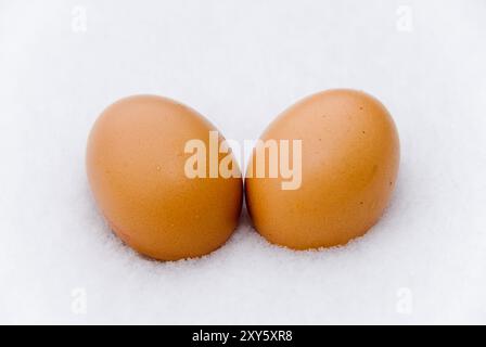 2 Eier im Schnee Stockfoto