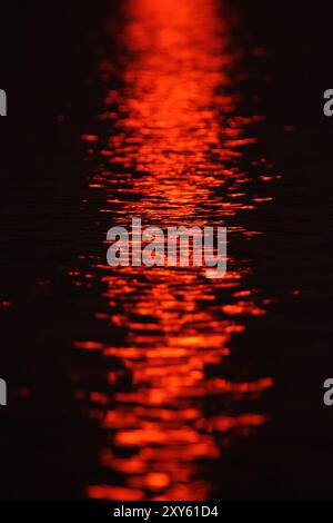 Die untergehende Sonne spiegelt sich auf dem Okavango River in Botswana, Afrika Stockfoto