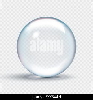 Klare Seifenblase mit dezenten Regenbogenreflexen. Wassertropfen des 3D-Vektors auf transparentem Hintergrund Stock Vektor