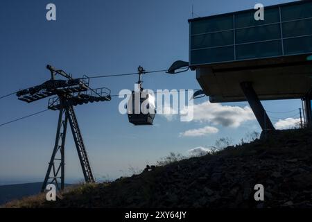 Snezka Hütte Seilbahn Sessellift Station Seilbahn, Krkonose Nationalpark Tschechische Republik Riesengebirge Stockfoto