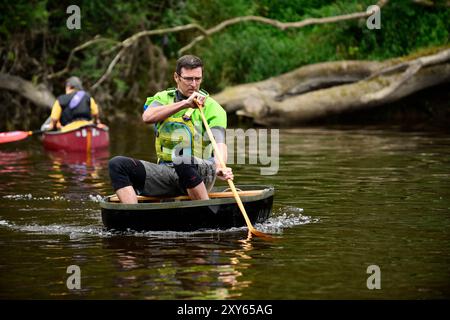 Ironbridge Coracle Regatta auf dem Fluss Severn 26. August 2024. BILD VON DAVID BAGNALL Stockfoto