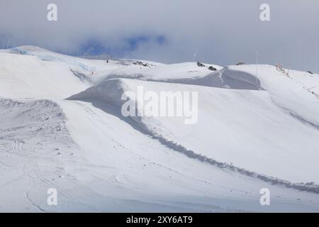 Skigebiet in Frankreich. Skifahren in den französischen Alpen. Valmeinier Skigebiet in Europa. Stockfoto