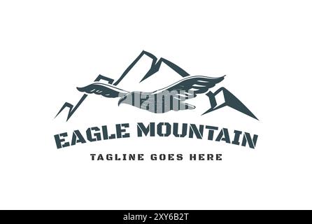 Retro Flying Eagle Falke Falke mit Eisberg oder Eisberg Logo Design Vektor Stock Vektor