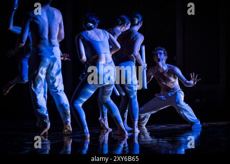 Prag, Tschechische Republik. Fotografierte Rehersal am 27. August 2024. Prag, Tschechische Republik. August 2024. Das gemeinsame Projekt DEKKADANCERS und die Tschechische Philharmonie - Aufführung mit gesprochenem Wort über Freiheit und Wissen - Jonathan Livingston Möwe nach dem Kultwerk von Richard David Bach Premiere findet am 28. August 2024 im Rudolfinum - Zeremonie Hall in Prag, Tschechische Republik statt. Fotografierte Rehersal am 27. August 2024. Quelle: Jaroslav Svoboda/CTK Photo/Alamy Live News Stockfoto