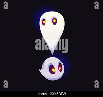 Halloween-Geisterschrift, Ausrufezeichen, Satzzeichen. Böse Zeichentrickfigur, lustige gruselige Schrift, gruseliges Monster-Alphabet-Symbol. Isolierte Vektor-Spuk-, Seele- oder Phantom-abc-Typografie-Glyphe Stock Vektor