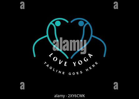 Twin Zwei Menschliche Frau Herz Liebe Yoga Gym Wellness Logo Design Vektor Stock Vektor