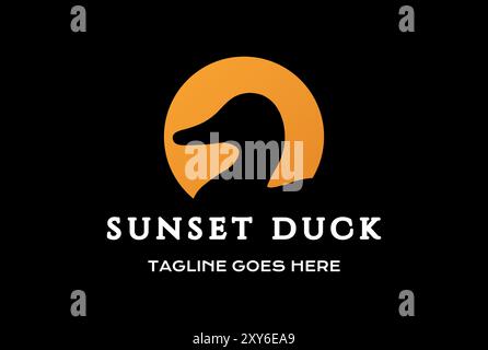 Schlichte, minimalistische Entengans bei Sonnenuntergang im Lake Creek River Logo-Design Stock Vektor