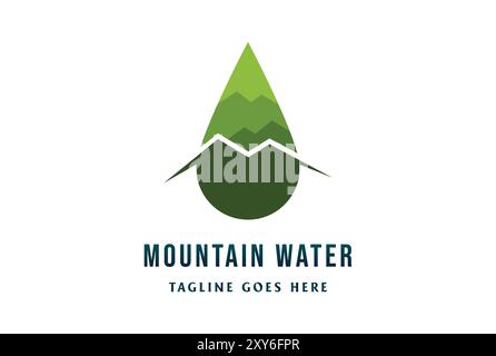 Moderner Schlichter, Minimalistischer Green Mountain Fresh Water Drop Logo-Vektor Stock Vektor