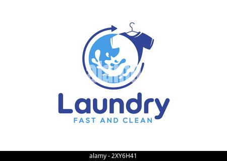 Designvorlage für Wäsche-Logos. Illustration für Kleidung und Wasserspritzer für das Logo des Wäscheservice Stock Vektor