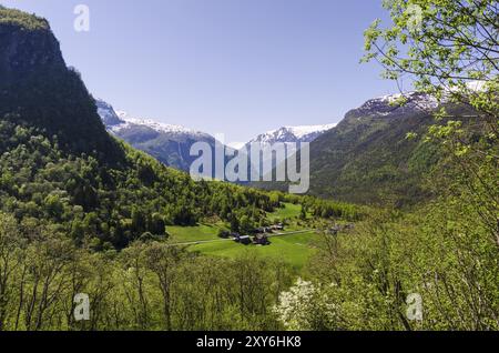 Frühlingslandschaft, Fortundalen (Fortunsdalen), Luster, Sogn og Fjordane Fylke, Norwegen, Mai 2012, Europa Stockfoto