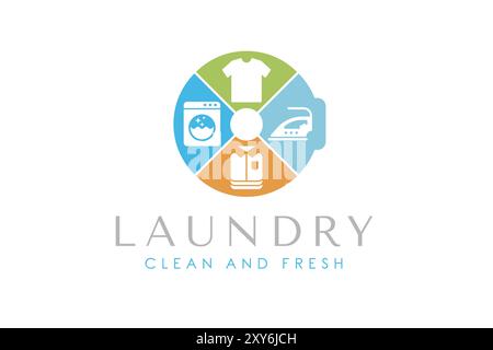 Designvorlage für Wäsche-Logos. Kreatives Waschmaschinenkonzept für Logo für Wäscheservice Stock Vektor