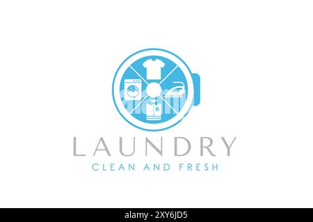 Designvorlage für Wäsche-Logos. Kreatives Waschmaschinenkonzept für Logo für Wäscheservice Stock Vektor