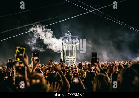 25. August 2024 - Leeds, UK: Fred Again Schlagzeilen beim Abschlussabend des Leeds Festivals 2024 Stockfoto