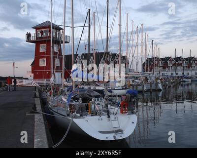 Abendliche Atmosphäre im Marina Bagenkop auf der dänischen Insel Langeland Stockfoto