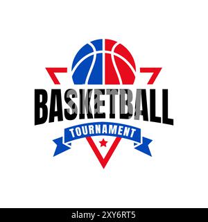 American Sports Basketballclub-Logo, Basketballclub mit Dreieckselementen. Turnier Basketball Club Emblem, Designvorlage auf weißem Hintergrund Stock Vektor