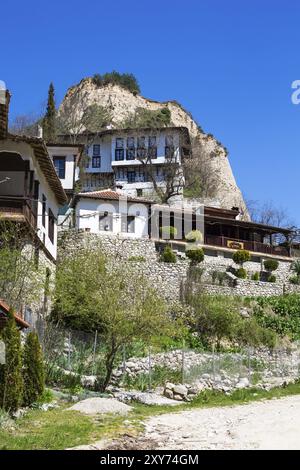 Traditionelles Steinhaus aus der Revival-Zeit in Melnik-Stadt, Bulgarien, Europa Stockfoto