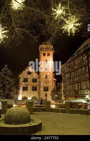 Mosbachs Altstadt ist weihnachtlich dekoriert Stockfoto