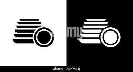 Symbolsatz Stapelplatten reinigen in Schwarzweiß. Einfacher flacher Vektor Stock Vektor