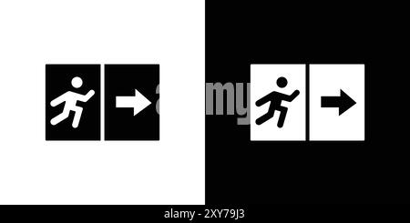 Symbol für Notausgänge in Schwarz-weiß. Einfacher flacher Vektor Stock Vektor