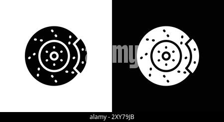 Bremsscheibe mit Bremssattelsymbol in Schwarz-weiß. Einfacher flacher Vektor Stock Vektor