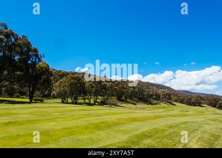Wanderwege rund um den Thredbo Riover und den Thredbo Golf Course in Thredo in den Snowy Mountains, New South Wales, Australien Stockfoto