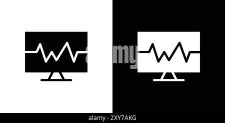 Das Symbol des EKG-Monitors ist schwarz-weiß dargestellt. Einfacher flacher Vektor Stock Vektor