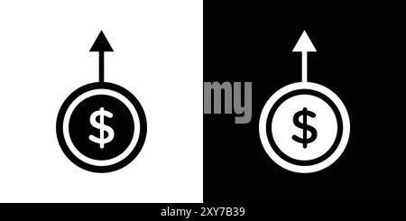 Das Symbol „Geld erhöhen“ ist in Schwarz-weiß gesetzt. Einfacher flacher Vektor Stock Vektor
