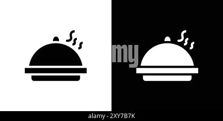Symbol für Lebensmitteltablett und -Abdeckung in Schwarz-weiß. Einfacher flacher Vektor Stock Vektor