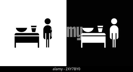 Das Symbol des Kellners im Restaurant ist in Schwarz-weiß gehalten. Einfacher flacher Vektor Stock Vektor