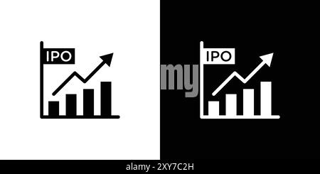 IPO-Symbol für erstes öffentliches Angebot in Schwarz-weiß. Einfacher flacher Vektor Stock Vektor