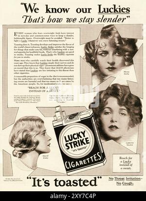 Werbespot für Lucky Strike Zigaretten mit den Showgirls Myrna Darby, Catherine Moylan und Muriel Finley, ca. 1928 Stockfoto