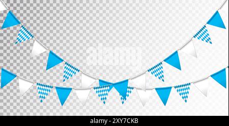 Blau und weiß Bayern Party Flag Girlande isoliert auf sauberem Hintergrund. Vektor-Oktoberfest-Illustration für traditionelles deutsches Bierfest. Urlaub Stock Vektor