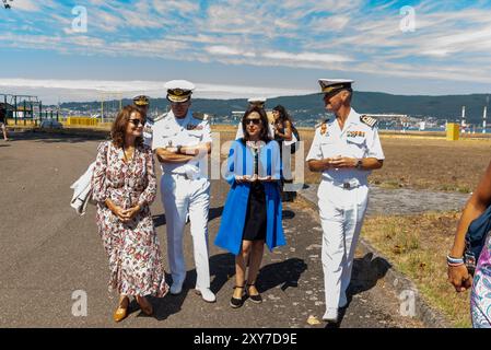 Marin, Pontevedra, Spanien. August 2024. Ministerin Margarita Robles besucht die Einrichtungen der Marineschule von Marin, wo ihre Königliche Hoheit Prinzessin Leonor morgen ihren zweiten Zyklus der militärischen Ausbildung absolviert. Gutschrift. Xan Gasalla / Alamy Live News. Stockfoto