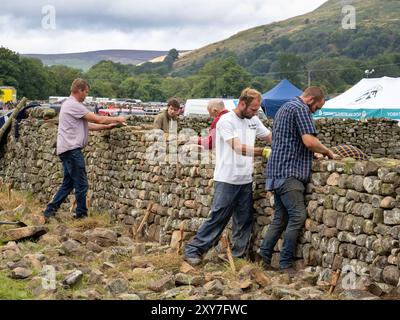 Ein Wettbewerb für den Bau von Trockenmauern bei der Reeth Show in Swaledale, Yorkshire Dales, Großbritannien. Stockfoto