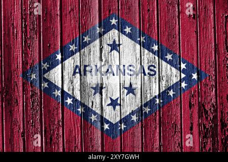 Flagge von Arkansas auf Holzrahmen gemalt Stockfoto