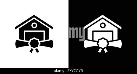 Uni-, College-Abschluss-Symbol in Schwarz-weiß-Farbe. Einfacher flacher Vektor Stock Vektor