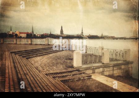 Alten Stil Abend Riga Stadtbild. Lettland Stockfoto