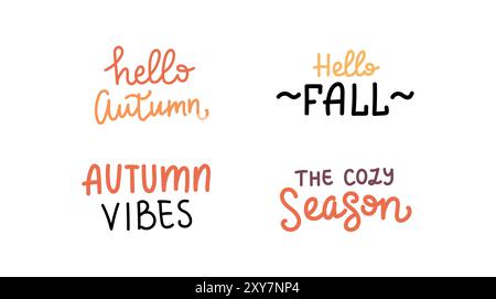 Herbstangebote festgelegt. Hand gezeichneter Vektor nette Schrift. Aufkleber oder Druckvorlagen Stock Vektor