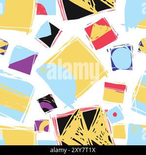 Abstrakter handgezeichneter Hintergrund. Farbenfrohe geometrische Muster mit Formen und Schattierungen bilden eine lebendige visuelle Komposition. Skizzierte Quadrate und Stock Vektor