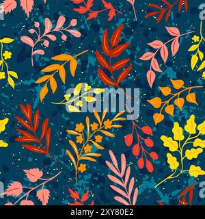 Retro-Muster mit Herbstblättern und Kräutern Stock Vektor